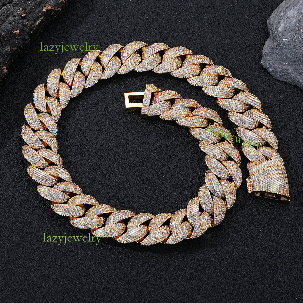 VVS Mosan stone full diamond Cuban necklace 21mm ice crystal Myer secret necklace bracelet men exaggerated hip-hop accessories daily wear