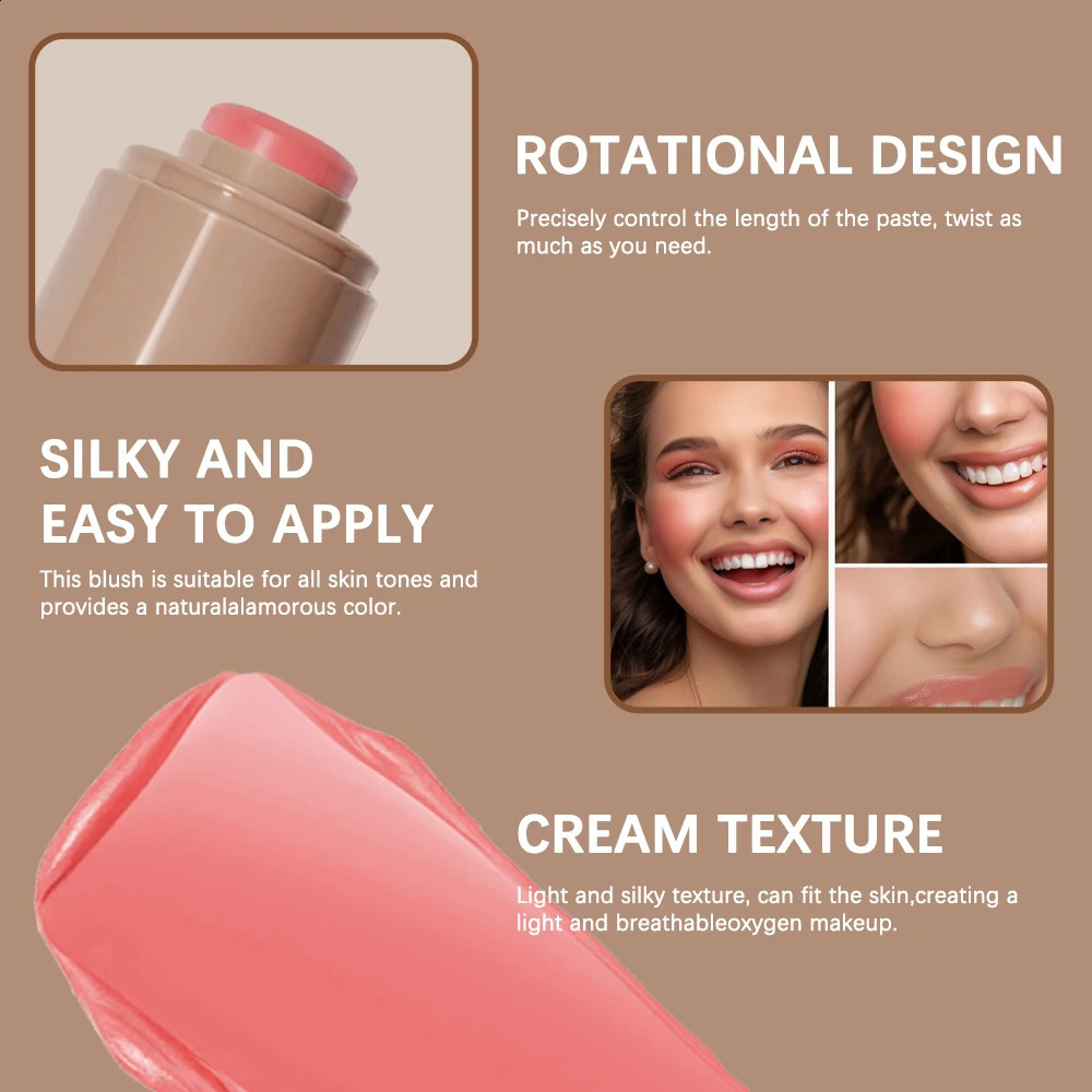3-in-1Blush Stick Lasting Brightens Cheek Stick Moisturizing Flash Lip Gloss Makeup Lip Gloss Face Rouge 260625 - view 3