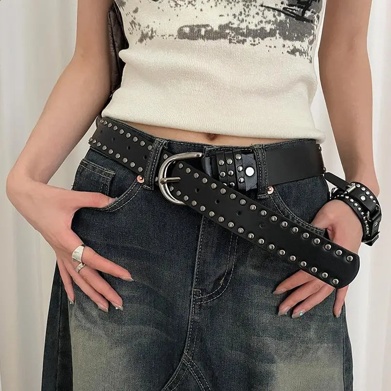 1PC Rivet Punk Needle Buckle Belt For Men Women Fashion Versatile Y2K Jeans Decor PU Leather Strap Hip Hop Retro Waistband 260626 - view 6
