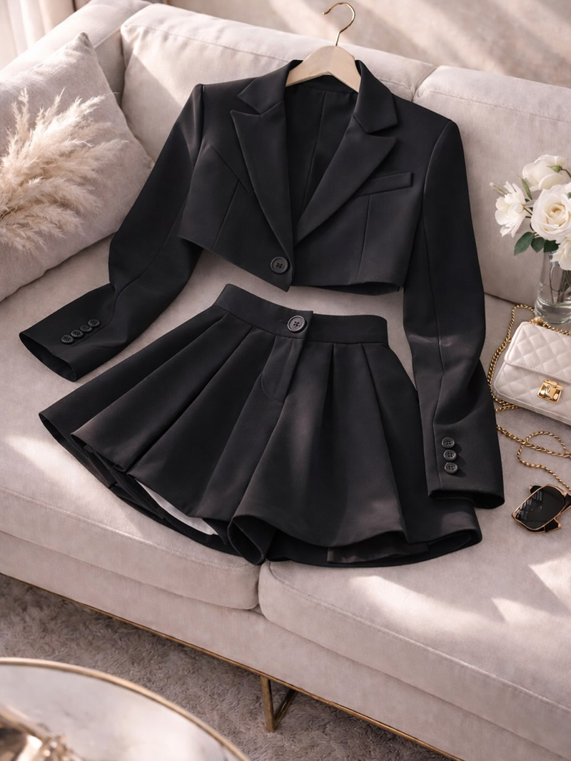 Womens Short Blazer Sets 2 Piece and Mini Skirt Sets Business Casual Suits SF061 - view 4