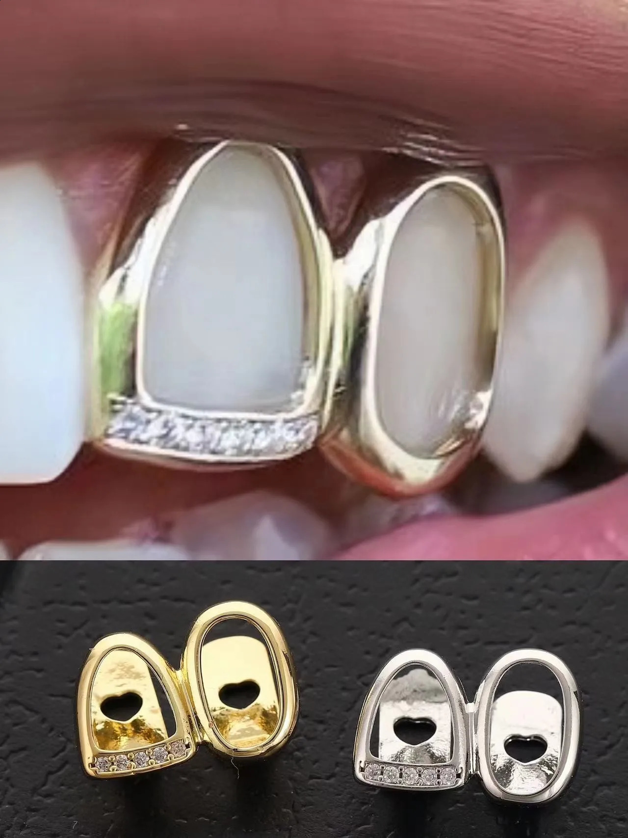 Hip Hop Tooth Decoration Zircon Micro Inlaid Set Teethgridz Double Hollow 260623 - view 3