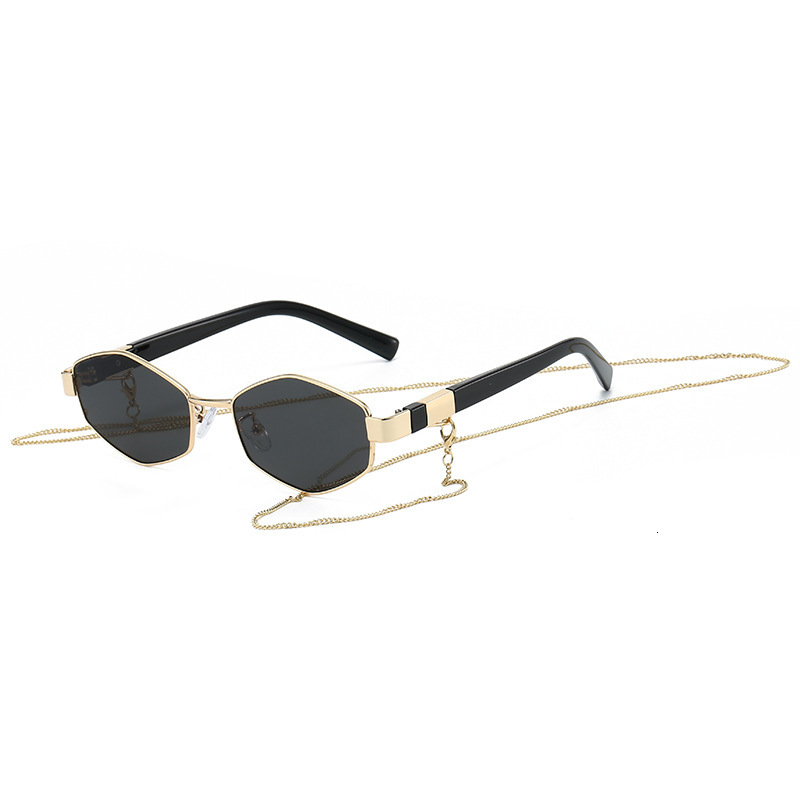 New European American Polygonal Metal Sunglasses, Fashionable And Unique Street Style, Vintage Chain-Decorated Women's Sunglasses - view 5