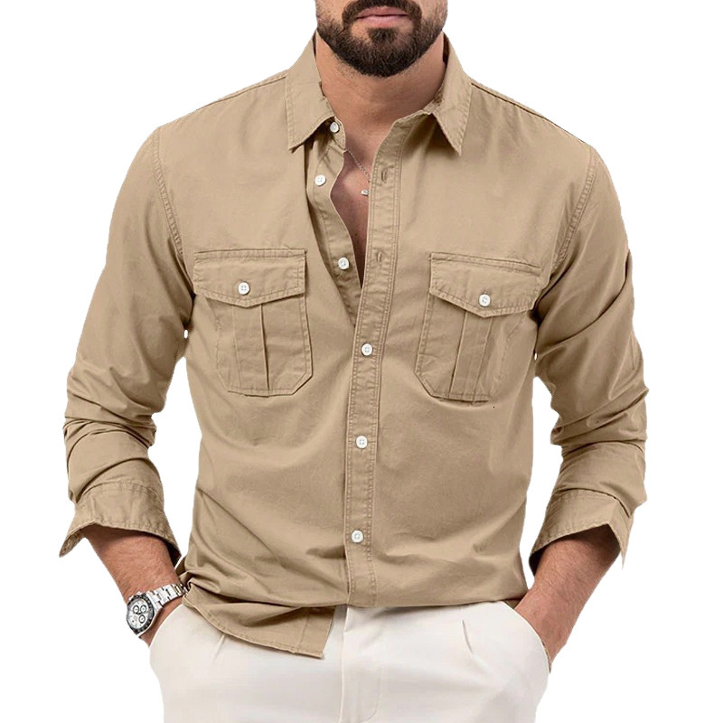 New mens shirt with multiple pockets casual long-sleeve top for men - view 6