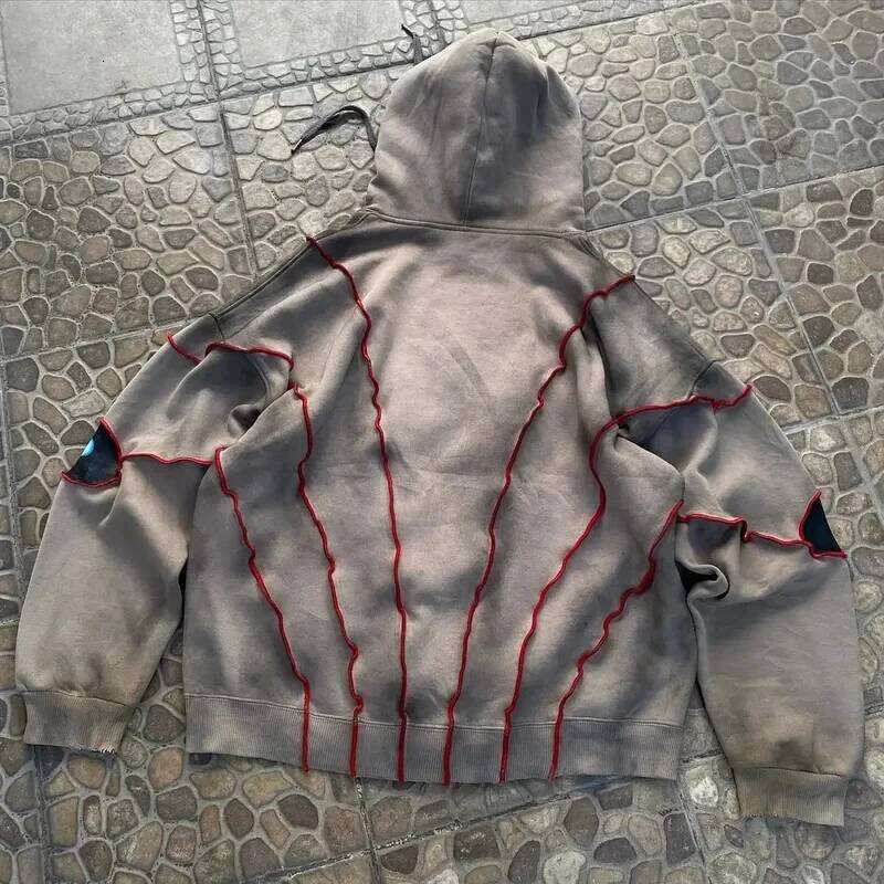Gothic Punk Eye Pattern Patchwork Hoodies Y2k Top New Retro Loose Long Sleeve Sweatshirt Men and Women Hoodie Streetwear W260626 - view 4