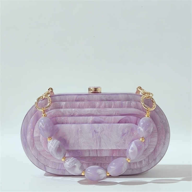 Purple Small Glitter Handmade Pro Cocktail Semi-Circle Acrylic Streamer Layered Purse Handbag Celebrity Party Evening Beach Bag 260625