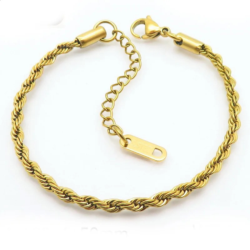 Men Stainless Steel Rope Chain Bracelet for Women Hand Bangle GoldSilver Color Foot Ankle Anklet Jewelry Accessories DIY Gift 260617 - view 3