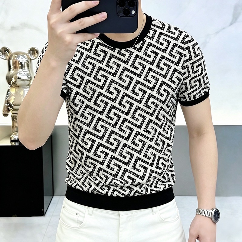 2026 Fashion Trendy Men's Clothing Nylon Ice Silk Smooth Hollow Breathable European Style Short Sleeve Men Round-Neck Pullover - view 1