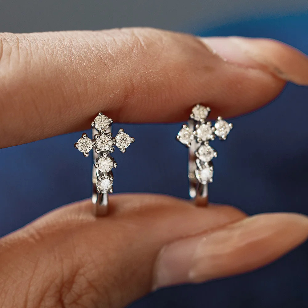 selling 18K white gold cross earrings for women and platinum PT950 Ushaped personalized hiphop ear clip 260623 - view 4
