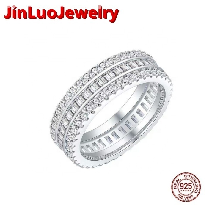 OEM Three-Row Iced Out 925 Sterling Silver Fine Tennis Ring Simple Round Luxury Wedding Moissanite Promise Girls Moissanite Finger Rings