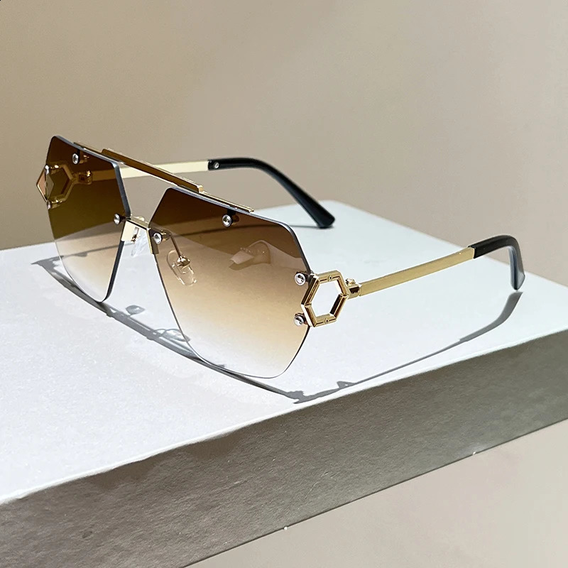 Rimless Oversize Sunglasses Men 2026 Alloy Gradient Casual Shades Women Trendy Double Bridge Outdoor Sun Glasses Uv400 260626 - view 4