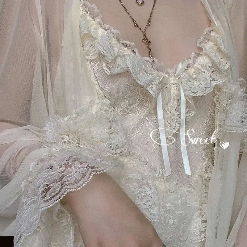 Vintage Female Court Style Thin Tulle Robe/Nightdress Ladies Princess Nightgowns Fairytale Pajamas Sleepwear Womens Clothing260622 - view 5