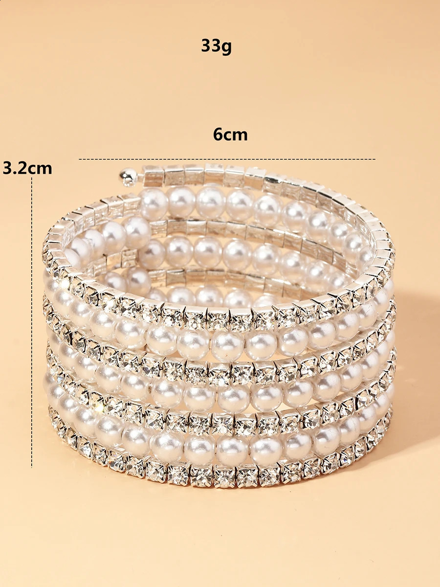 1pc Rhinestone Faux Pearl Decor Bangle Sparkling Luxe Cuff Bracelet for Women 260625 - view 6