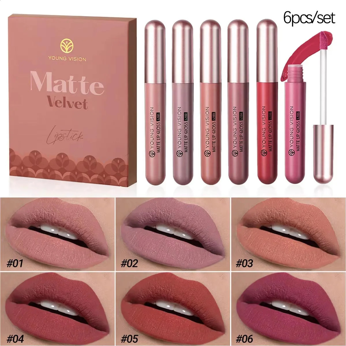 6Pcs/8Pcs matte color lasting lip gloss set three-dimensional plastic lips waterproof -sweat non-stick cup lipstick set 260626 - view 6