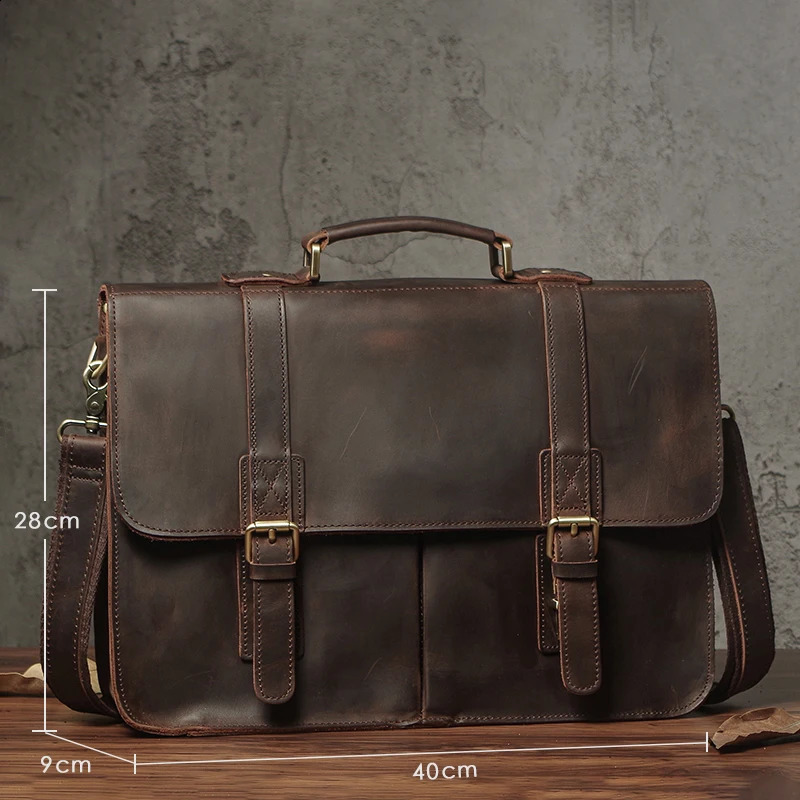 Mens Executive Briefcase Genuine Leather Business Handbag Top Cowhide Vintage Shoulder Bag Man Office Laptop Messenger y260611 - view 3