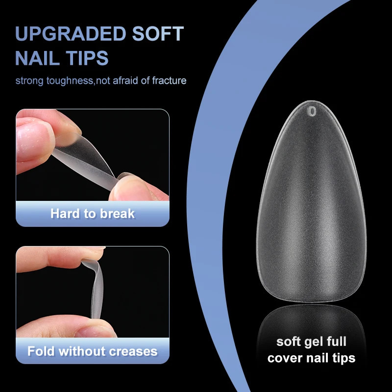 Kaniu 450pcs Soft Gel Nail Tips Fake Full Cover False Nail Tips Almond Oval Shape Nail Extenison Tips Soak Off Gel Nail Tools 260626 - view 4