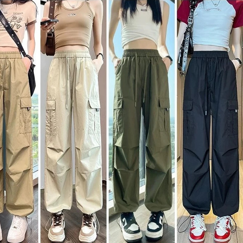 Fashion Women Joggers Pants Casual Female Chic Straight Cargo Elastic High Waist Streetwear Slim Trousers Summer Thin 260625 - view 1