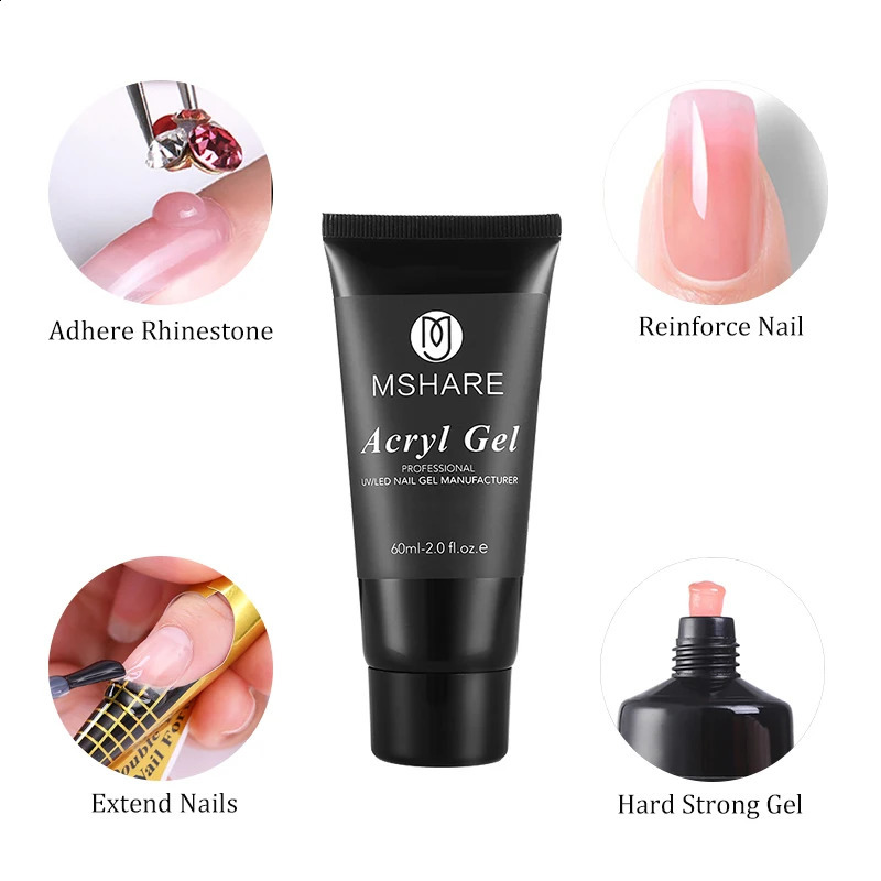 MSHARE Poly Nails Acryl Gel 60ml Builder UV Led Acrylgel Nails Extensions Acrylic Pink White Clear Acrylatic Hema Tpo Free Gel 260626 - view 6