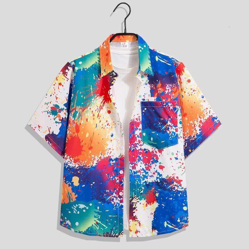 Vintage floral shirt for men and women Hawaiian style casual and stylish loose-fitting couples top beach ice silk shirt