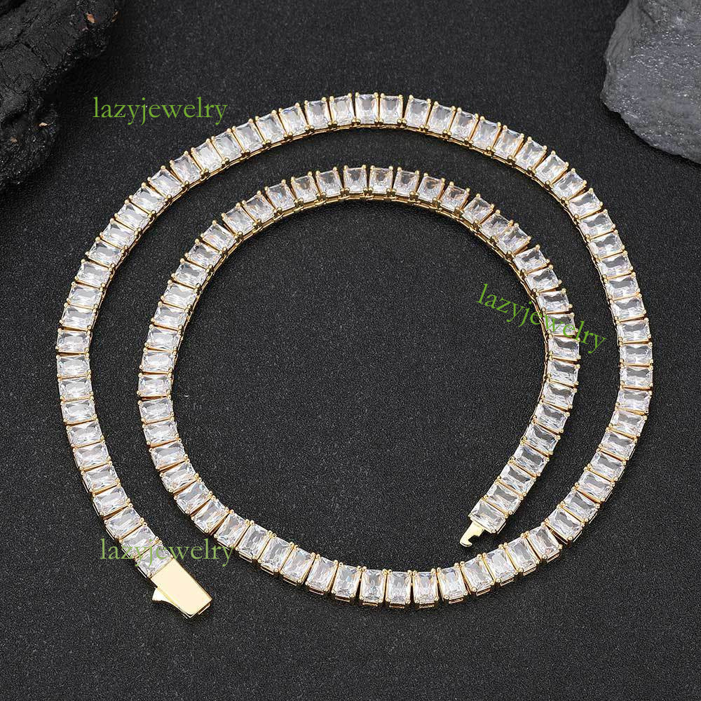 Designer custom 6mmVVS Moissangite Rectangular tennis necklace Full diamond ice crystal Hip Hip Chain bracelet men's necklace