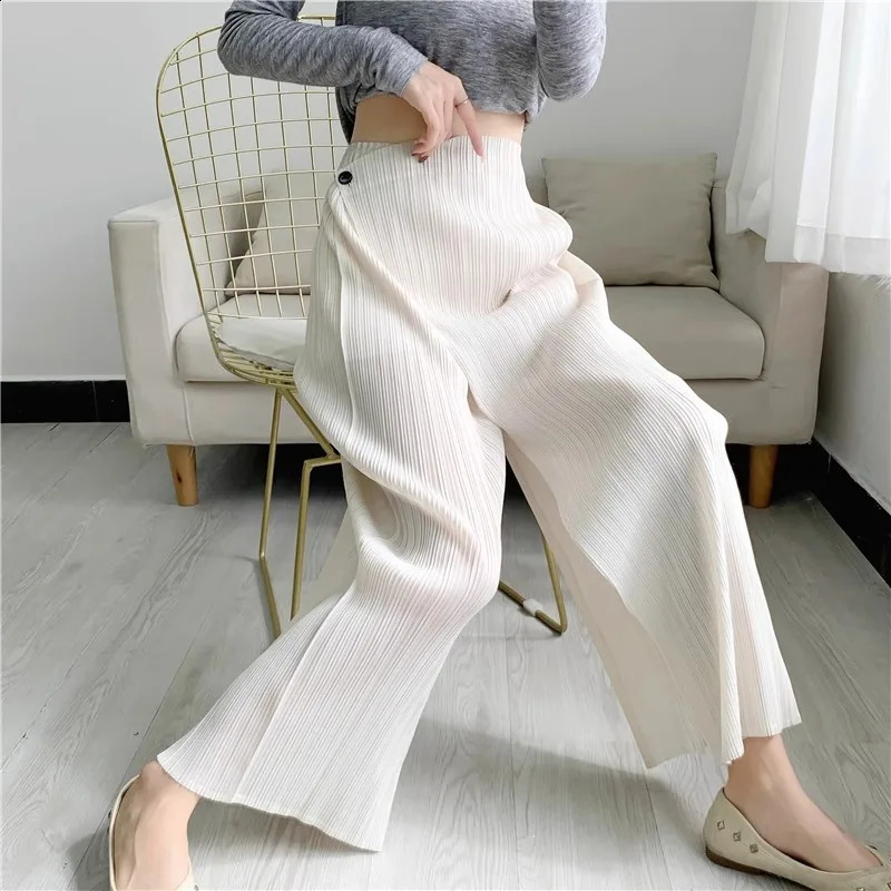 Miyake Style Women Pleated Solid Color Anklelength Pants Elastic Waist Wide Leg Straight Female Trsouser Loose Summer 260625 - view 4