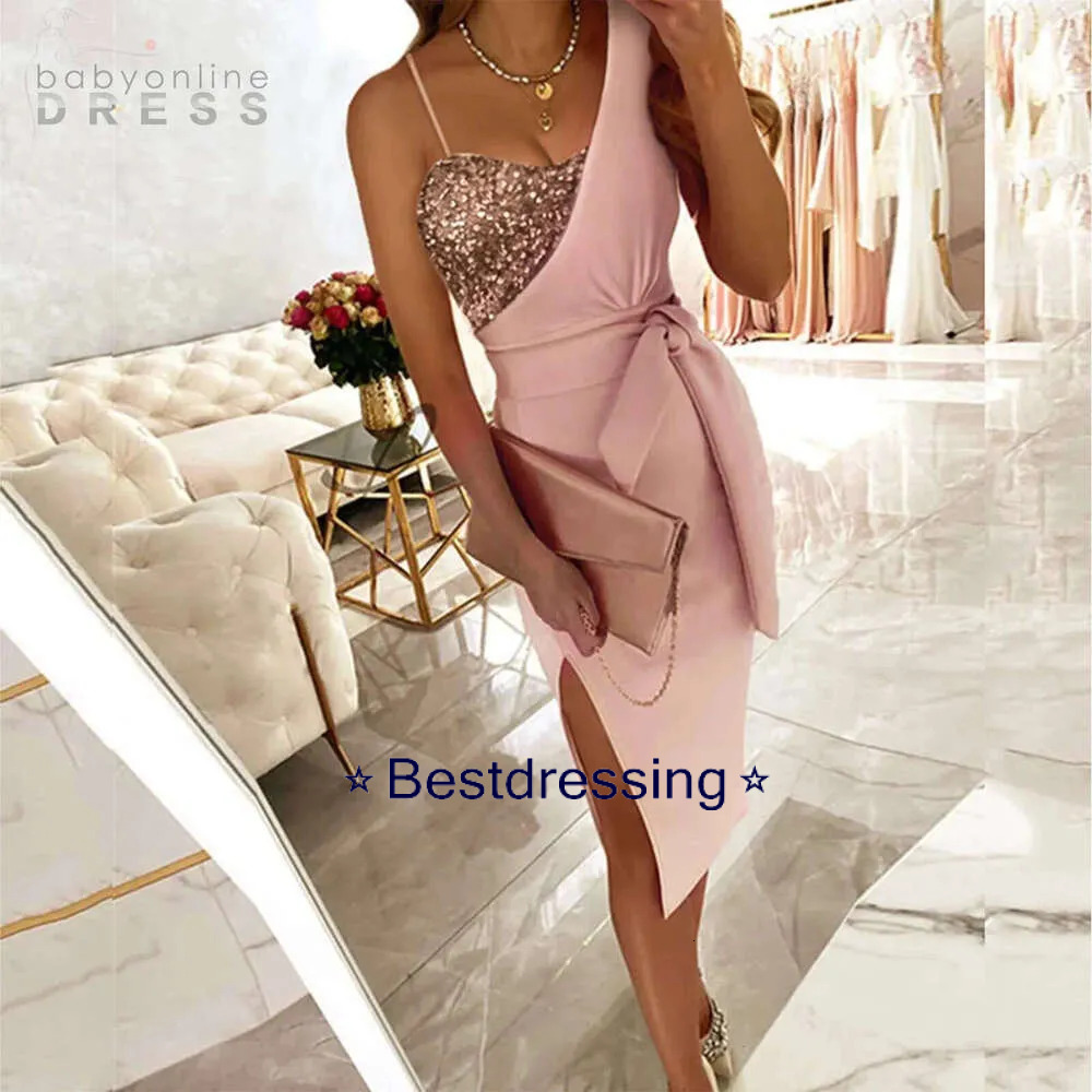 Women's Asymmetric Sequin Midi One Shoulder Bodycon Dress With Side Slit For Cocktail Party Events 23572 Bd626