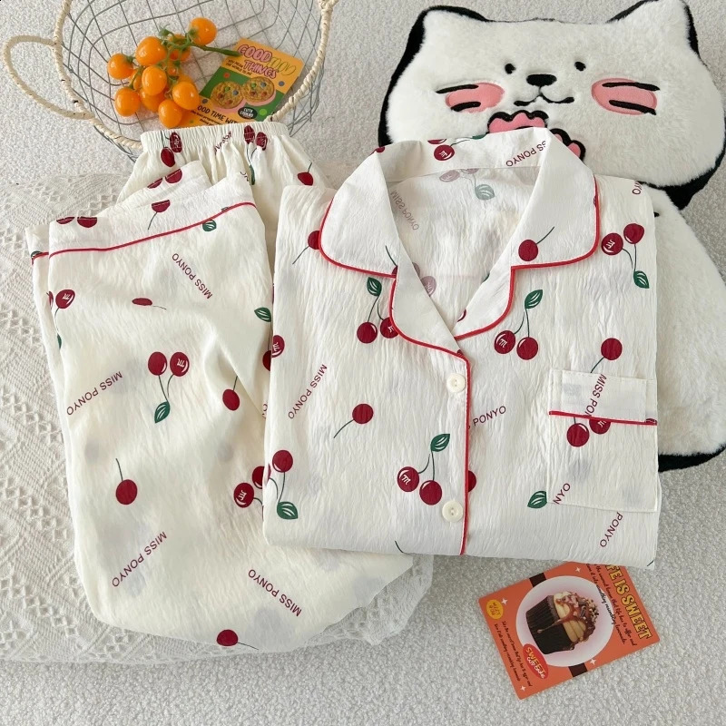 Spring and autumn pajamas for women casual cardigan with reversible collar long sleeves pants home wear twopiece set 260625 - view 6