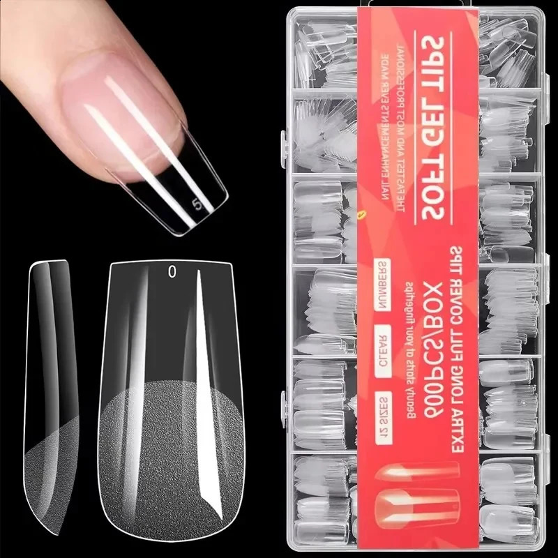 600 Full-Cover Semi-Matte French Square Fake Nail Tips Crystal Nail Tips Nail Extension Tips Nail Supplies Self-Adhesive Fake Nails 260626