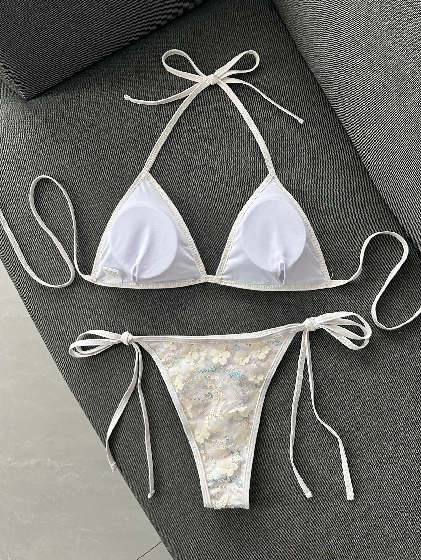 Sexy Shiny Sequin Green Flower Mesh Embroidery Bikini Set 2026 Women Push Up Bra Thong Swimsuit Beach Bathing Suit Mini Swimwear 260622 - view 5