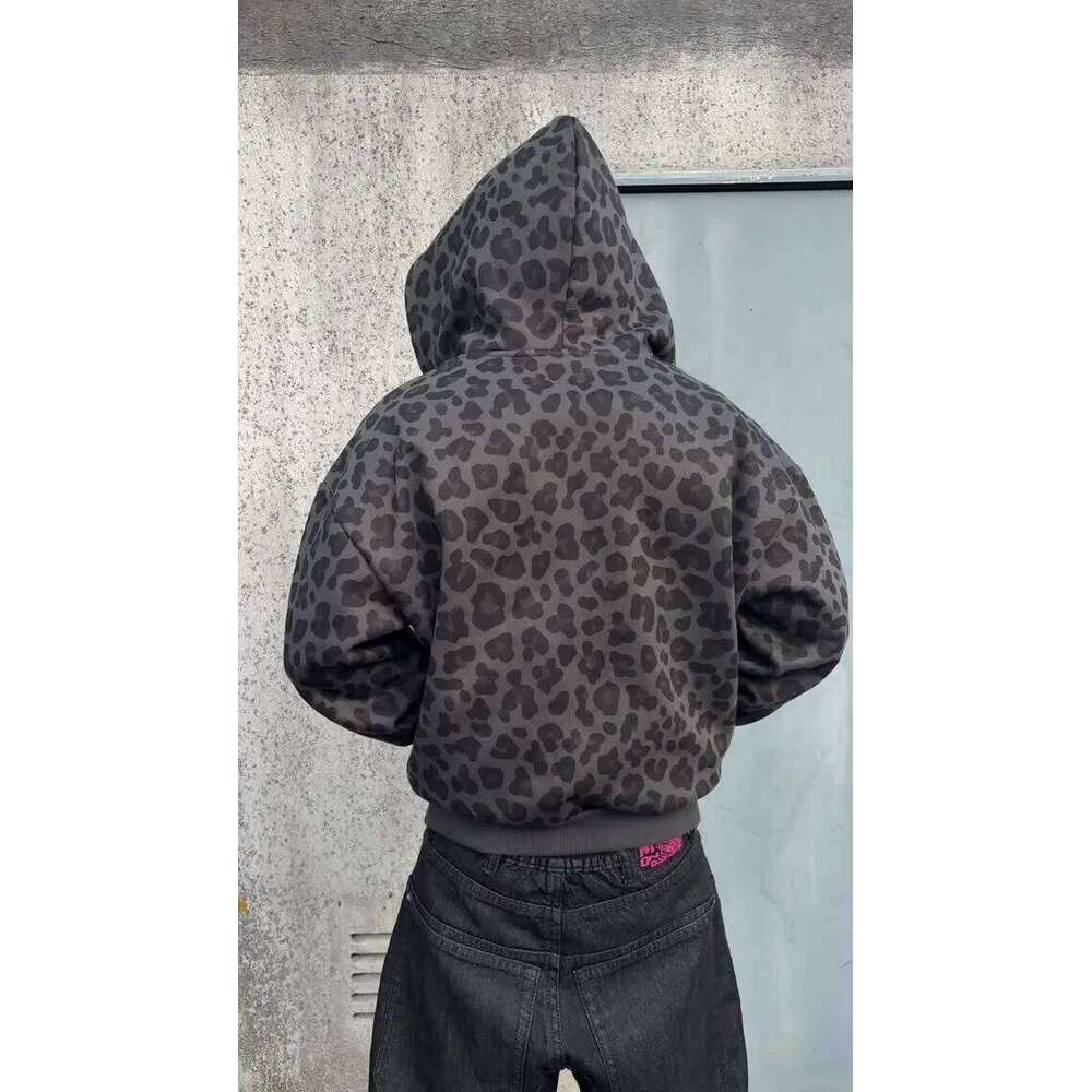 Y2K Zipper Autumn Winter Retro Leopard Print Hooded Sweatshirt for Men and Women Loose Design Clothes W260626 - view 6