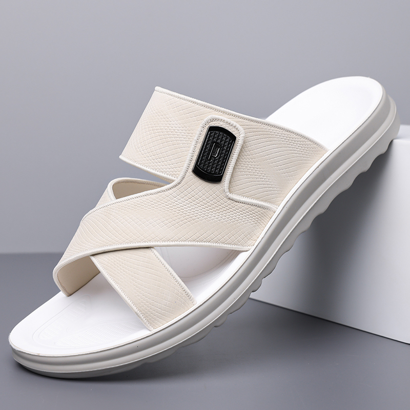 Men Cross Strap Faux Leather Slide Sandals Crocodile Texture Thick Cushion Platform Slippers Anti Slip Open Toe Summer Casual Beach Walking Slides - view 7