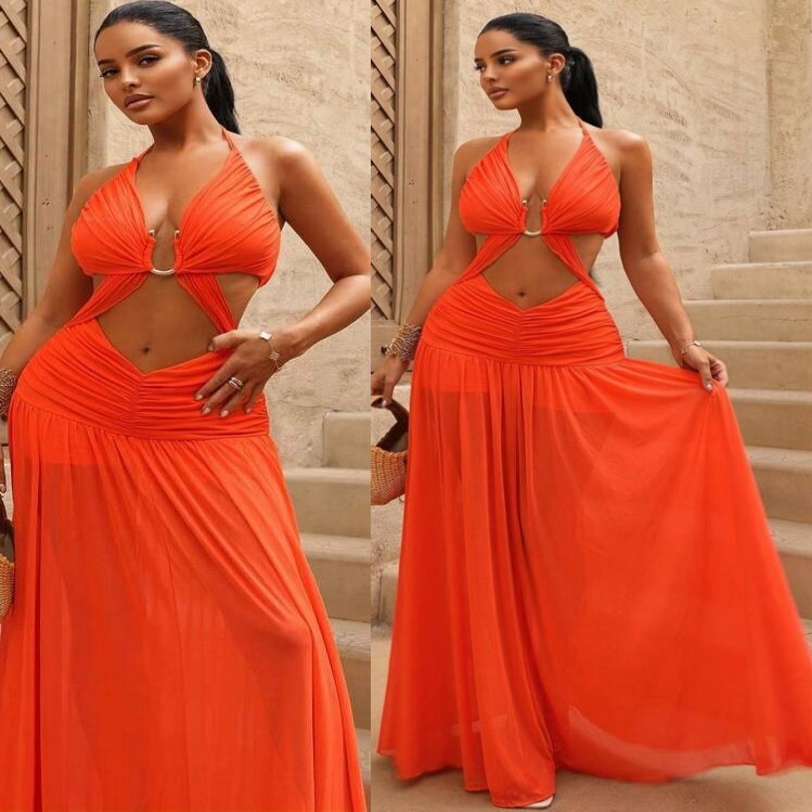2026 Red A-line Summer Beach Party Dress Halter Chiffon Backless Long Gowns Birthday Formal Cocktail Casual Dresses For Dinner Club Wear ZJ045