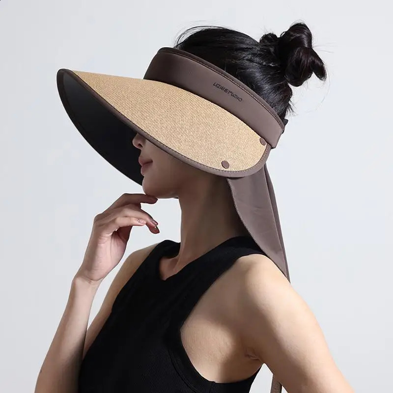 BGS3Summer Outdoor Sun Hat For Women Fashionable Casual Wide Brimmed Hat Portable Fisherman Hat With Removable Sunscreen Shawl 260625 - view 3