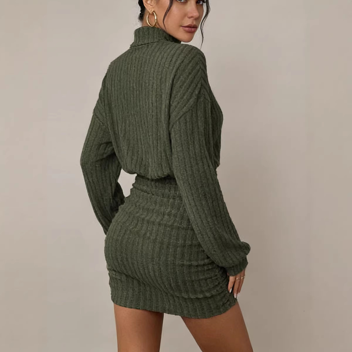 Cross-border foreign trade Amazon European American autumn and winter new style bodycon long-sleeve high-neck ribbed knit sexy dress WONST - view 4