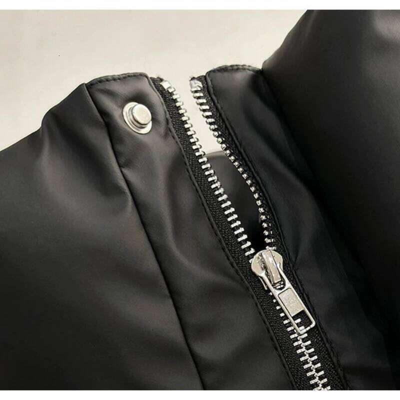 Outdoor Water-Resistant Men's Winter Short Puffer Jacket - Black (Khaki/Beige) M-4XL PU Leather Trim | Boxy Cropped Fit J260626 - view 4