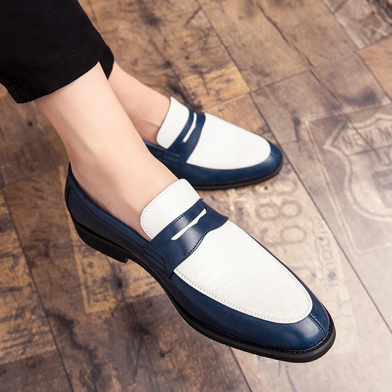 y ner Mixed Color Leather Shoes For Men Pointed Penny Loafers Wedding Dress Prom Formal Footwear Zapatos Hombre 260624 - view 6