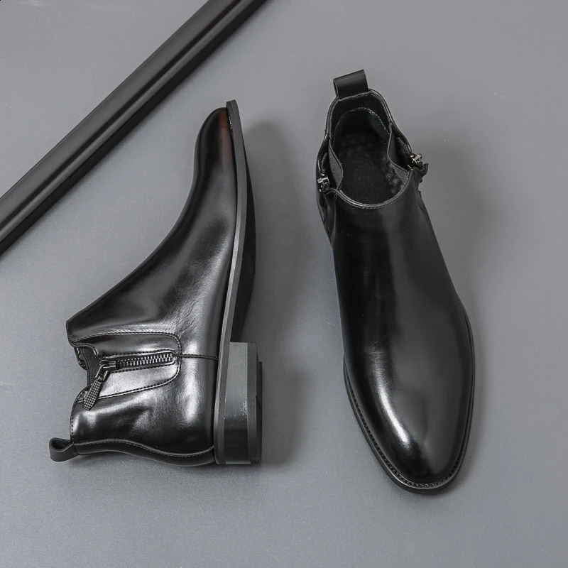 Mens PU Leather Chelsea Boots Classic Pointed High Top Dress Shoes Brown Business Banquet Commuting Short Boots for Men 260626 - view 3