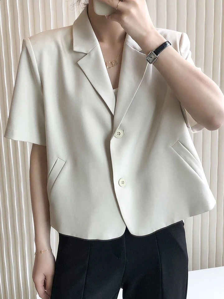 Zoki Elegant Casual Blazers Women Short Sleeve Loose S3Xl Suit Coat Tops Korean Summer Fashion Solid Sweet Simple 260625 - view 3