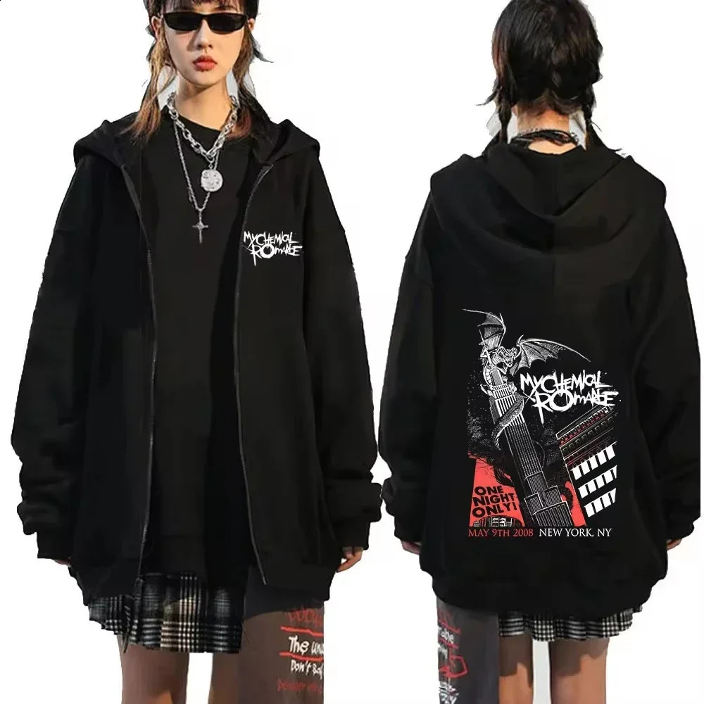 My Chemical Romance Letter Print Zip Up Jacket Hoodies Women Casual Gothic Retro Clothing Vintage Oversized Sweatshirts Unisex 260626