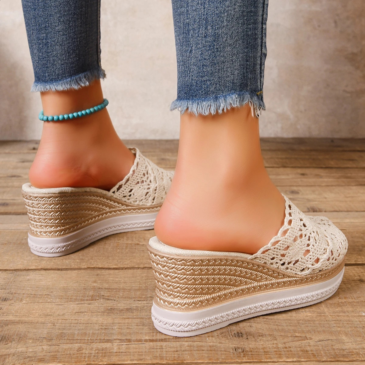 Woman Leather Summer Fashion Wedge Female Large Size Midheeled Platform Black Comfortable Retro Sandals for Women 260626 - view 6