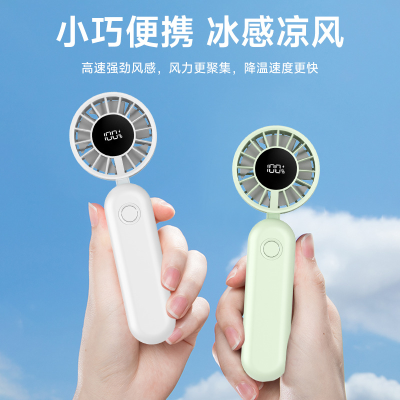 Foldable Digital Hand Fan Turbo Strong Wind USB Portable Mini Cooling Fan