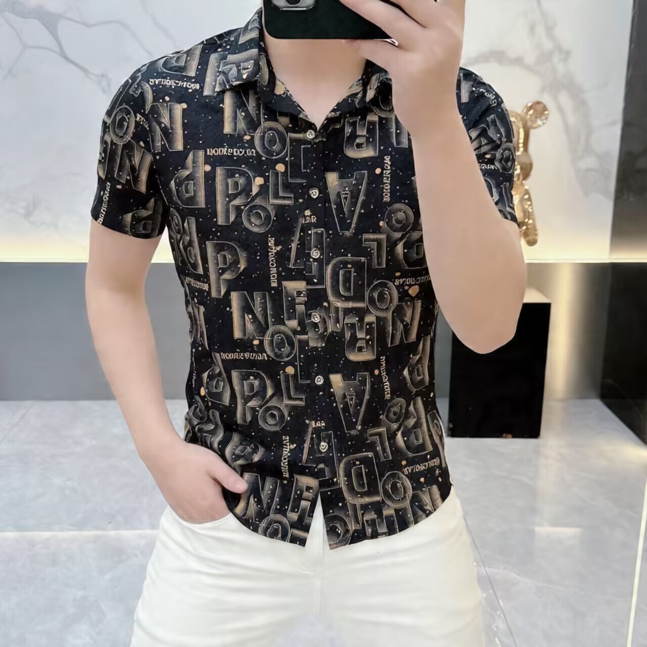Men's New Summer Casual Fashion Stylish Printed Versatile Slim Fit Trendy Turn-Down Collar Thin Short Sleeve Shirt 2026