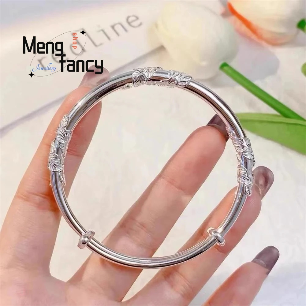 Trendy y Floral Vintage Sliding Bangle - Unique Adjustable Ancient-Style Bracelet Exquisite Handcrafted Niche Jewelry Gift 260626 - view 6