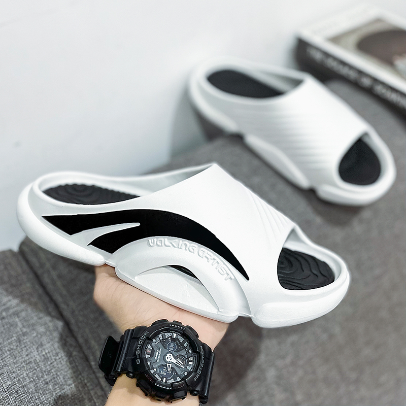 Men Two-tone Sport Slides Hollow Cutout Platform Slippers Soft EVA Thick Cushion Anti Slip Open Toe Shower Beach Casual Sandals - view 3