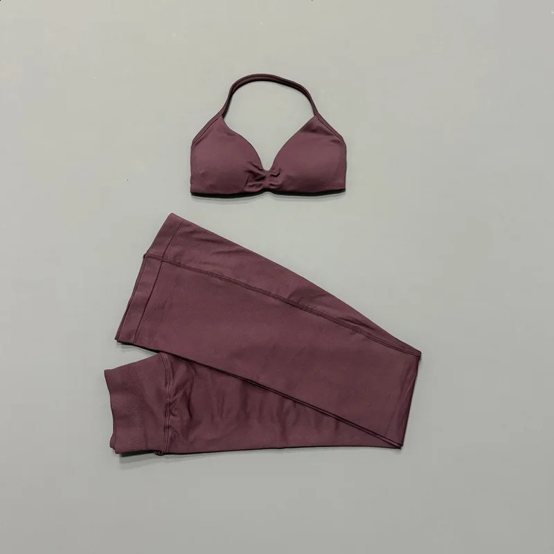 2Pcs HISTELLO Bell Bottom Leggings Set Women Halter Neck Sports Bra Seamless Booty Lift Yoga Pant Tummy Control Gym Workout Sets 260626 - view 5