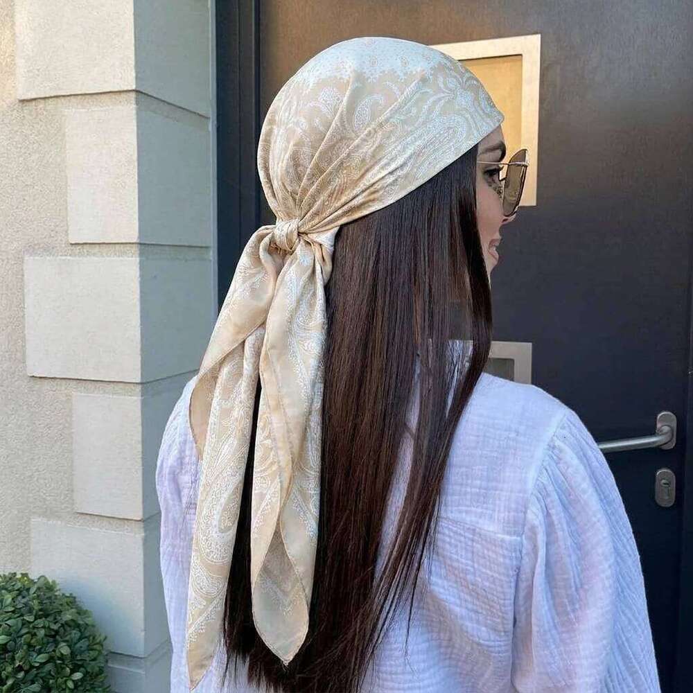 Square Silk Scarf Women Luxury 90cm Brand Satin Print Hijab Scarves Muslim Pareo Bandana Female Shawl Wrap Headband Foulard 26Y06226 - view 4