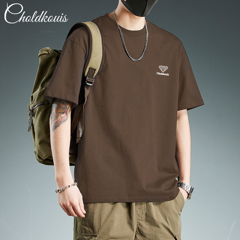 Short T-Shirt For Men New Summer Trend American Retro Heavyweight Fashion Seven-Quarter Sleeve Pure Cotton Clothing Men Round-Neck Pullover - view 6