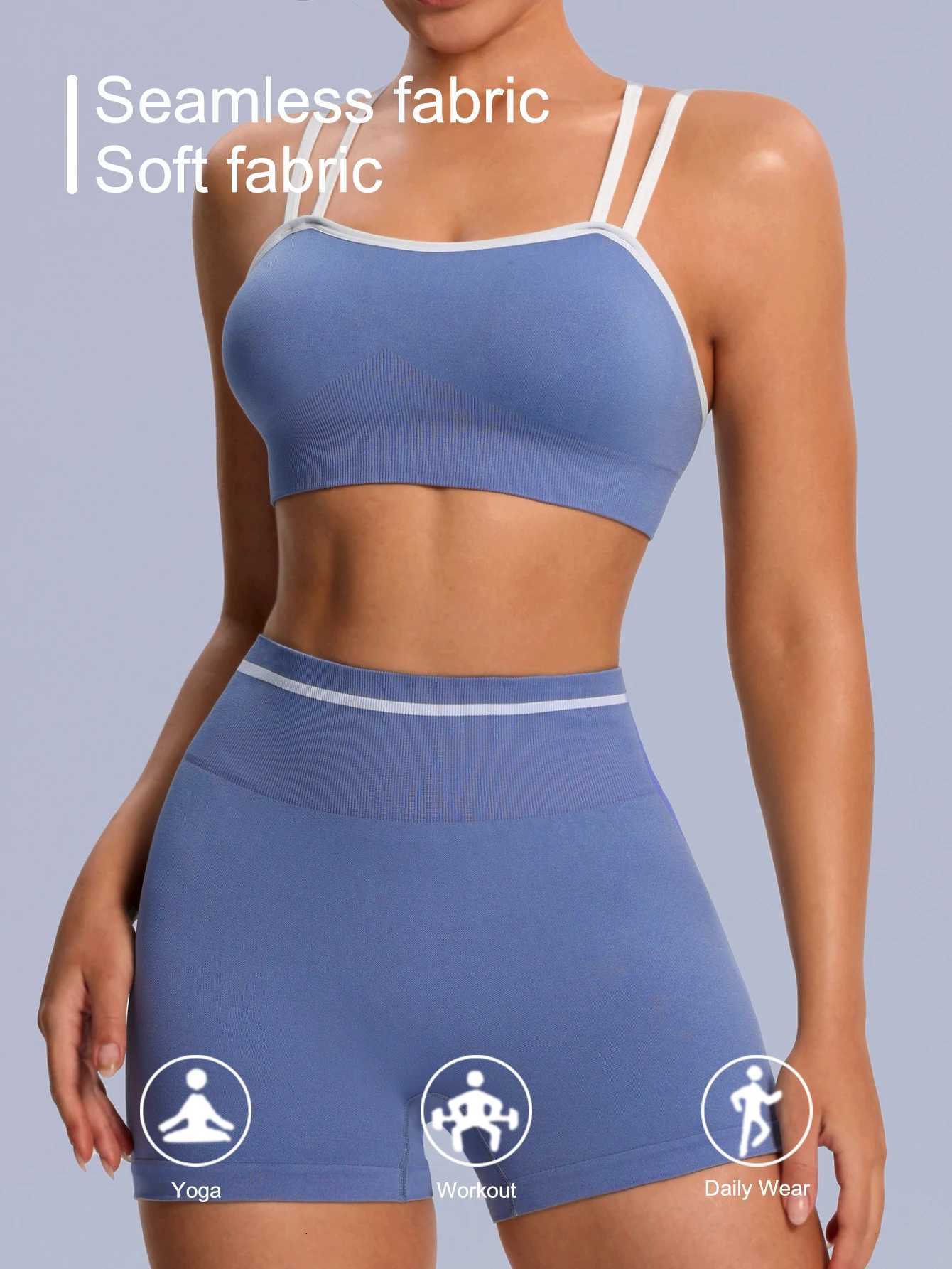 Women 2PCS Yoga Push Set Up Bra Shorts Yoga Set Tracksuit Workout Overalls Fitness Gym Sport Outfit Tummy Control Sportswear New M260626 - view 4