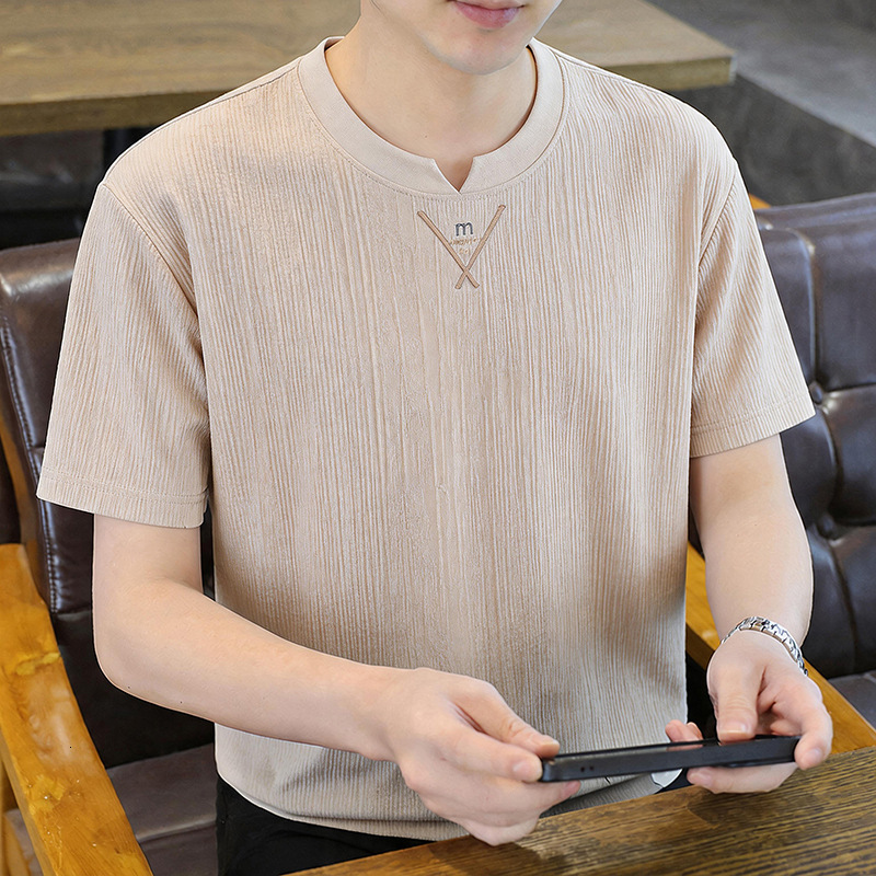 Round-Neck Short-Sleeve Summer Textured Pleated Thin Breathable Base Shirt, Men's Half-Sleeve T-Shirt - view 3