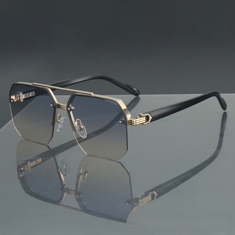 2026 Designer's New Niche Luxury High-end Sense Versatile Daily Casual Metal Square Half Frame Men's Sunglasses Fashionable And Trendy UV Re - view 6