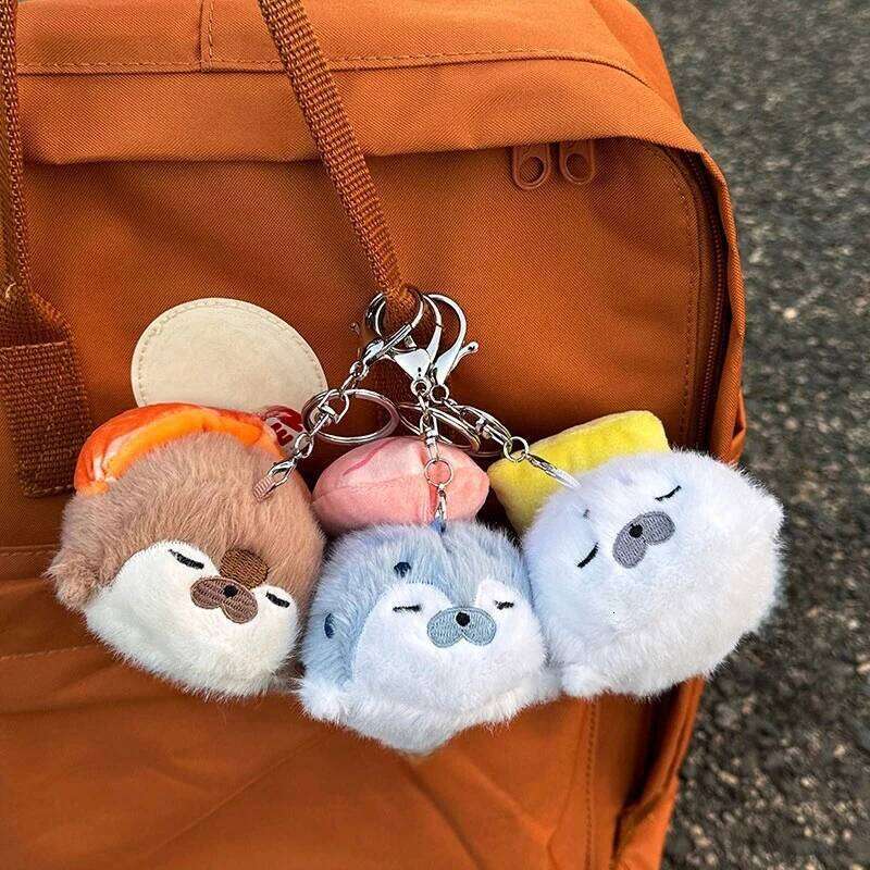 Cute Seals Sea Otter Baby Keychain Plush Seal Figurine Hanging Keyrings Student Schoolbag Key Chain Pendant Gifts 26Y0626 - view 6